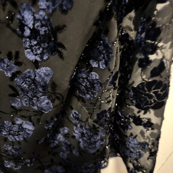 Alex Evenings Burnout Floral Black Sparkle /Navy Chiffon Blouse Size Medium - Picture 3 of 5